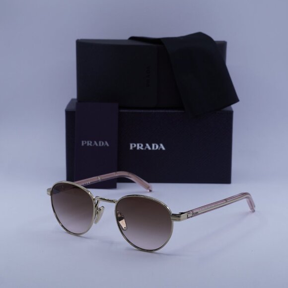 Prada PRB52S ZVN0A6 Sunglasses Pale Gold Round Frame, Brown Gradient Lenses main image 11